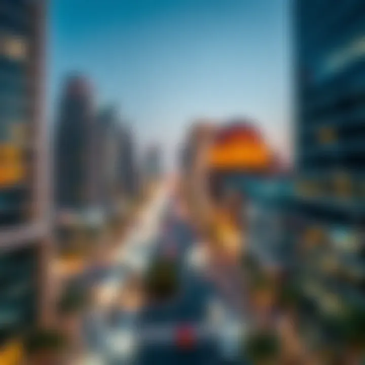 A panoramic view of a bustling UAE city showing modern architecture and a safe environment