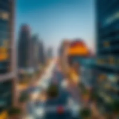 Urban Safety in the UAE A panoramic view of a bustling UAE city showing modern architecture and a safe environment