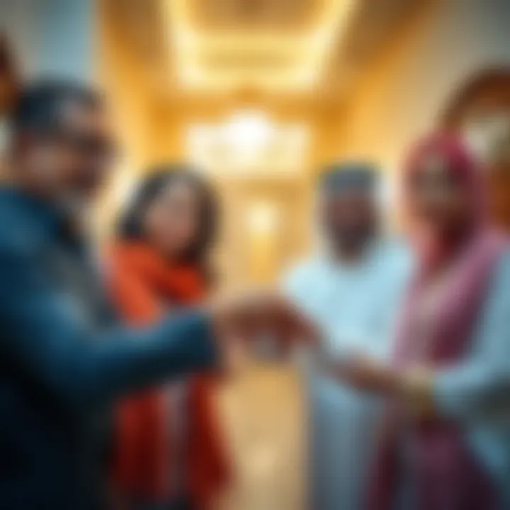 Happy family receiving keys to a new property in Dubai