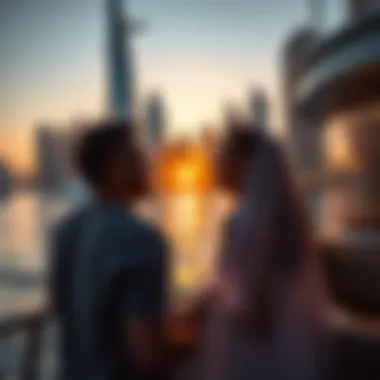 Couple enjoying a romantic sunset cruise on the Dubai Marina