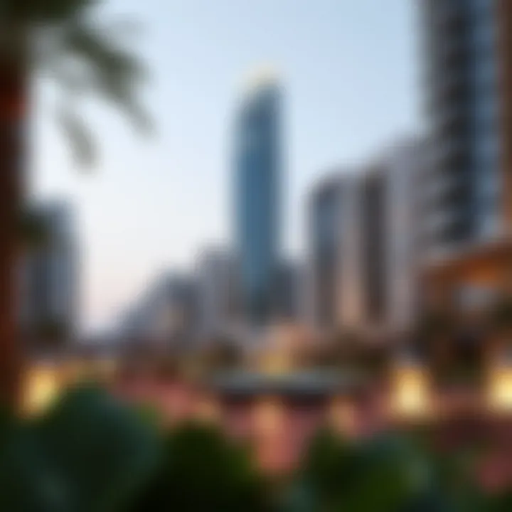 Rendering of the Creek Tower Deira surrounded by community amenities