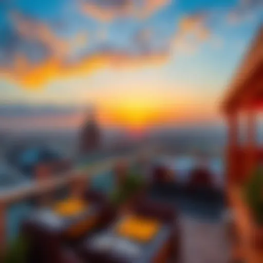 Dubai Rooftop Sunset Stunning sunset view from a rooftop restaurant in Dubai