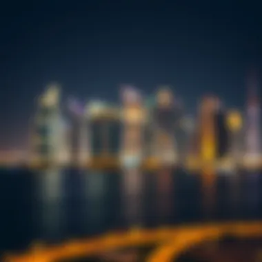 Business Bay skyline illuminated at night