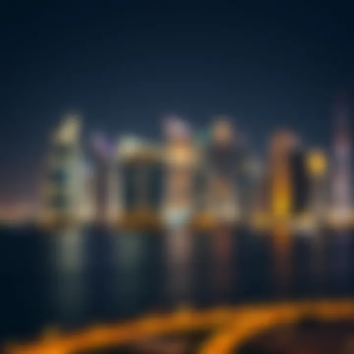 Business Bay skyline illuminated at night