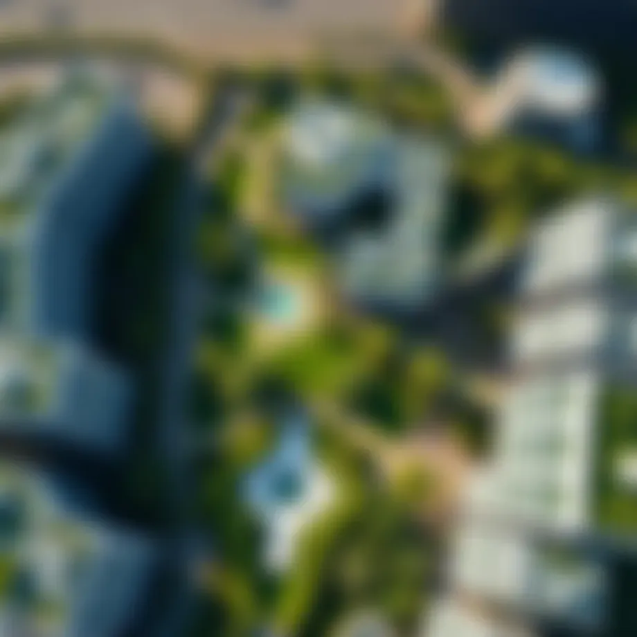 Aerial view of Maimoon Gardens showcasing its lush greenery and modern architecture