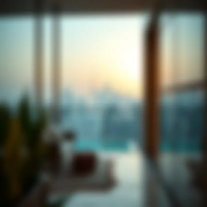 Elegant Apartment Balcony Overlooking the City Skyline Elegant apartment balcony overlooking the city skyline