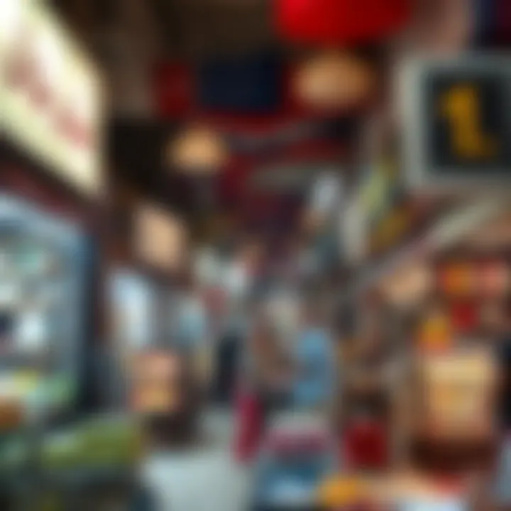 Local market scene with shops and customers
