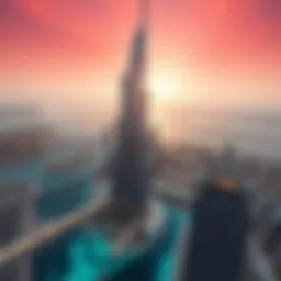 Aerial view of the Dubai Palm Tower showcasing its unique silhouette.