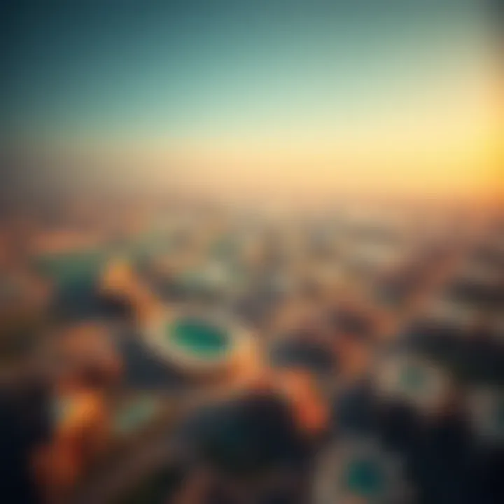 Aerial view of Dubai Sports City showcasing sports facilities and residential areas