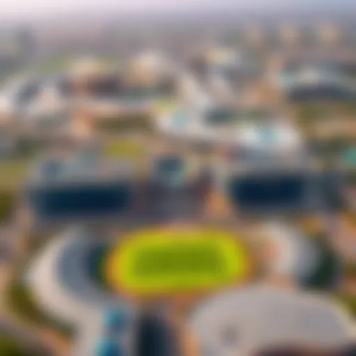 Aerial view of Sport City in Dubai showcasing its layout