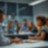 Diverse student group collaborating in a modern classroom setting
