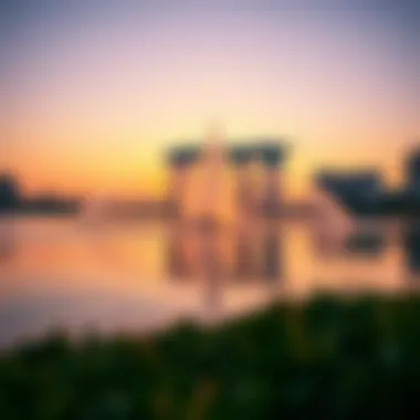 Fountain Reflection at Sunset Scenic view of the fountain reflecting in the lake during sunset