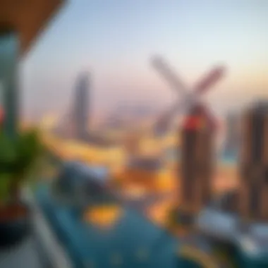 Panoramic view of Dubai skyline from the balcony of Icon Deluxe Hotel Apartments