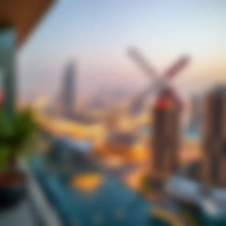 Panoramic view of Dubai skyline from the balcony of Icon Deluxe Hotel Apartments