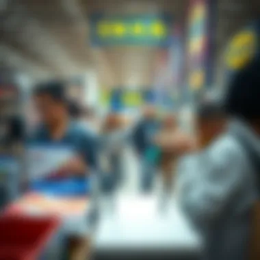 Diverse Shopping Experience at IKEA A diverse group of shoppers exploring various product sections