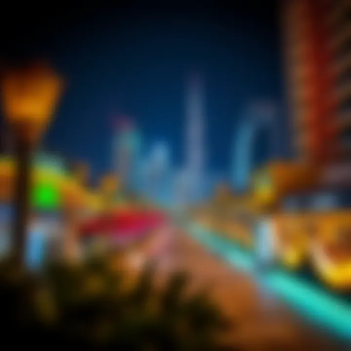 Nighttime Charm of JBR The Walk Nighttime view of JBR The Walk illuminated with vibrant lights