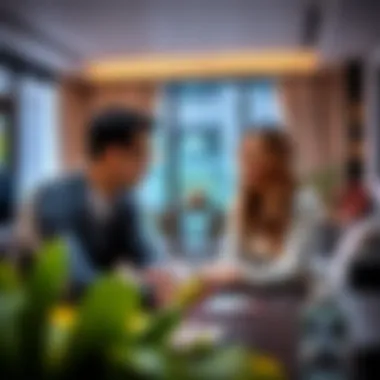 Couple discussing lease agreements in a stylish apartment setting