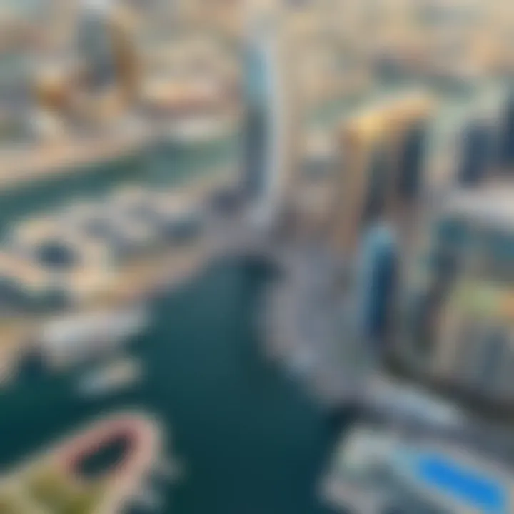 An aerial shot of the Marina Quay West area, showcasing its connectivity and proximity to key landmarks in Dubai.