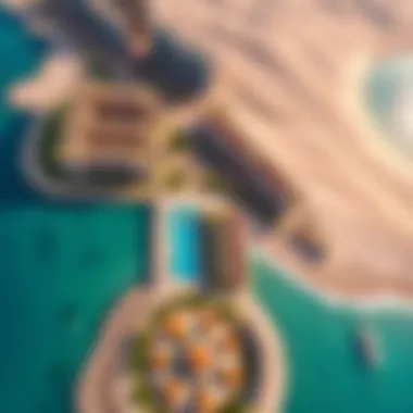 Aerial view showcasing the vibrant surroundings of Meraas Beach