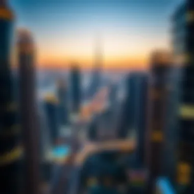 Dubai Skyline and Real Estate Developments Overview of Dubai skyline with real estate developments