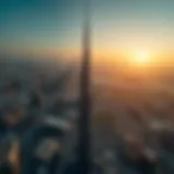 Aerial view of Burj Khalifa with surrounding parking areas