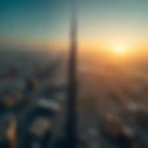 Aerial view of Burj Khalifa with surrounding parking areas