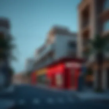 Vibrant neighborhood surrounding metro station