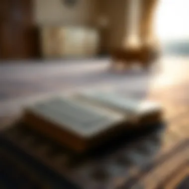 Quran on Prayer Mat A close-up of a Quran resting on a prayer mat during Ramadan