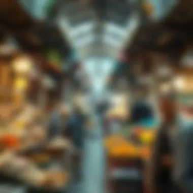 A vibrant market scene filled with Ramadan preparations