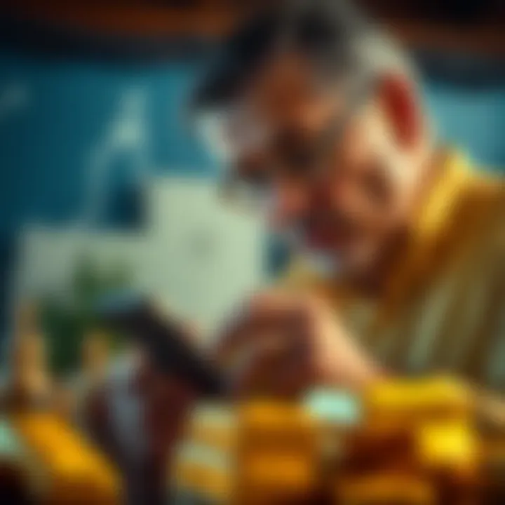An investor examining gold bullion bars