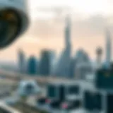 A skyline view of Dubai showcasing modern architecture and security features