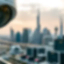 A skyline view of Dubai showcasing modern architecture and security features